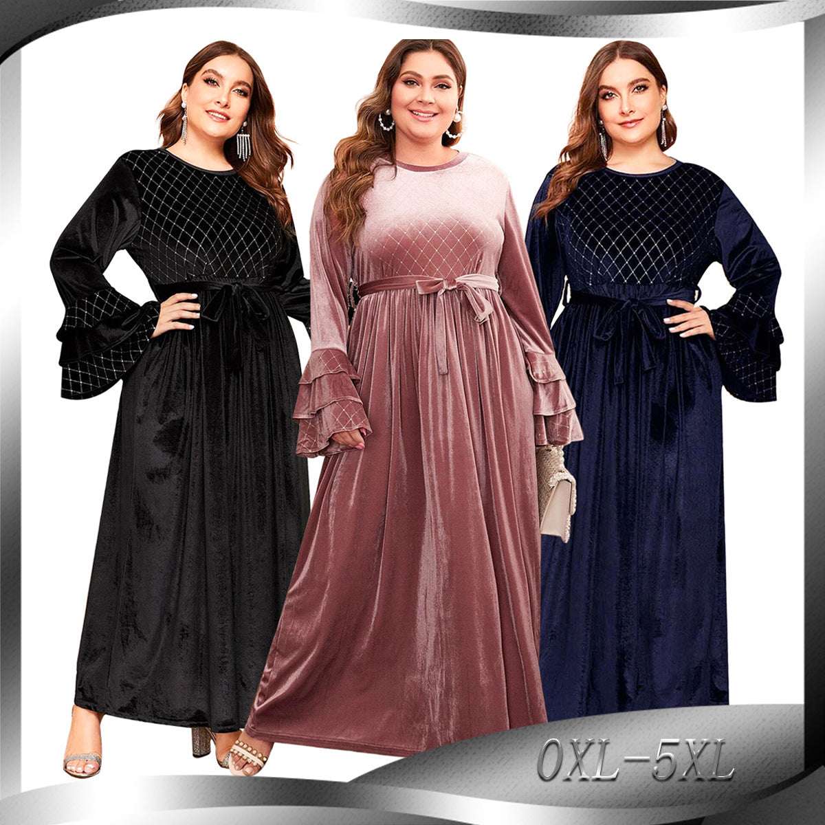 Flare Sleeves Dress, Golden Velvet Dress, Oversized Women's Dress - available at Sparq Mart