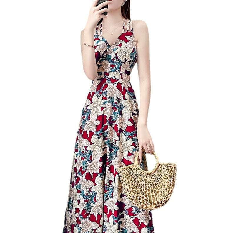 Beach long skirt, Floral summer dress, Slim sling dress - available at Sparq Mart