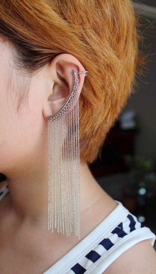 Gold Ear Ornament, Silver Ear Clip, Tassel Ear Accessory - available at Sparq Mart