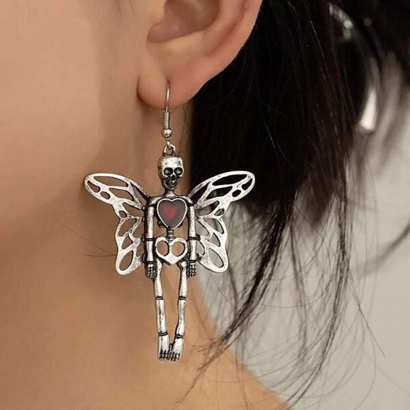 Gothic Skull Earrings, Retro Love Heart Earrings, Silver Winged Earrings - available at Sparq Mart