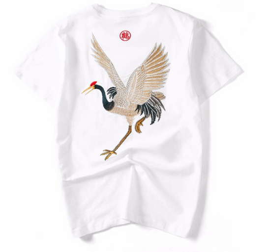 Flying crane embroidery, high-quality, wholesale t-shirt - available at Sparq Mart