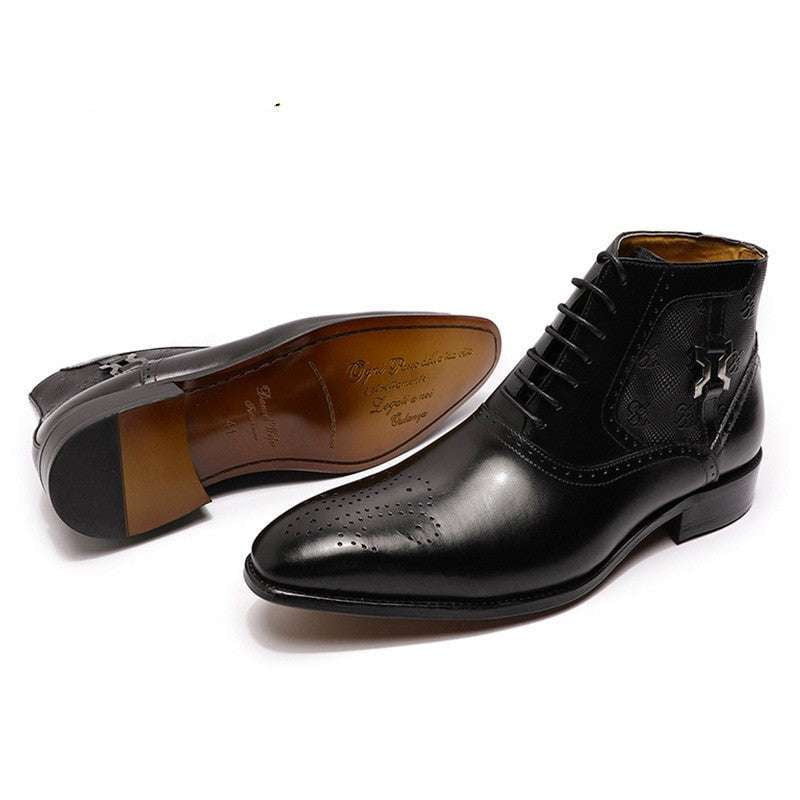 Front lace-up boots, Men's pointed boots, Stylish leather boots - available at Sparq Mart