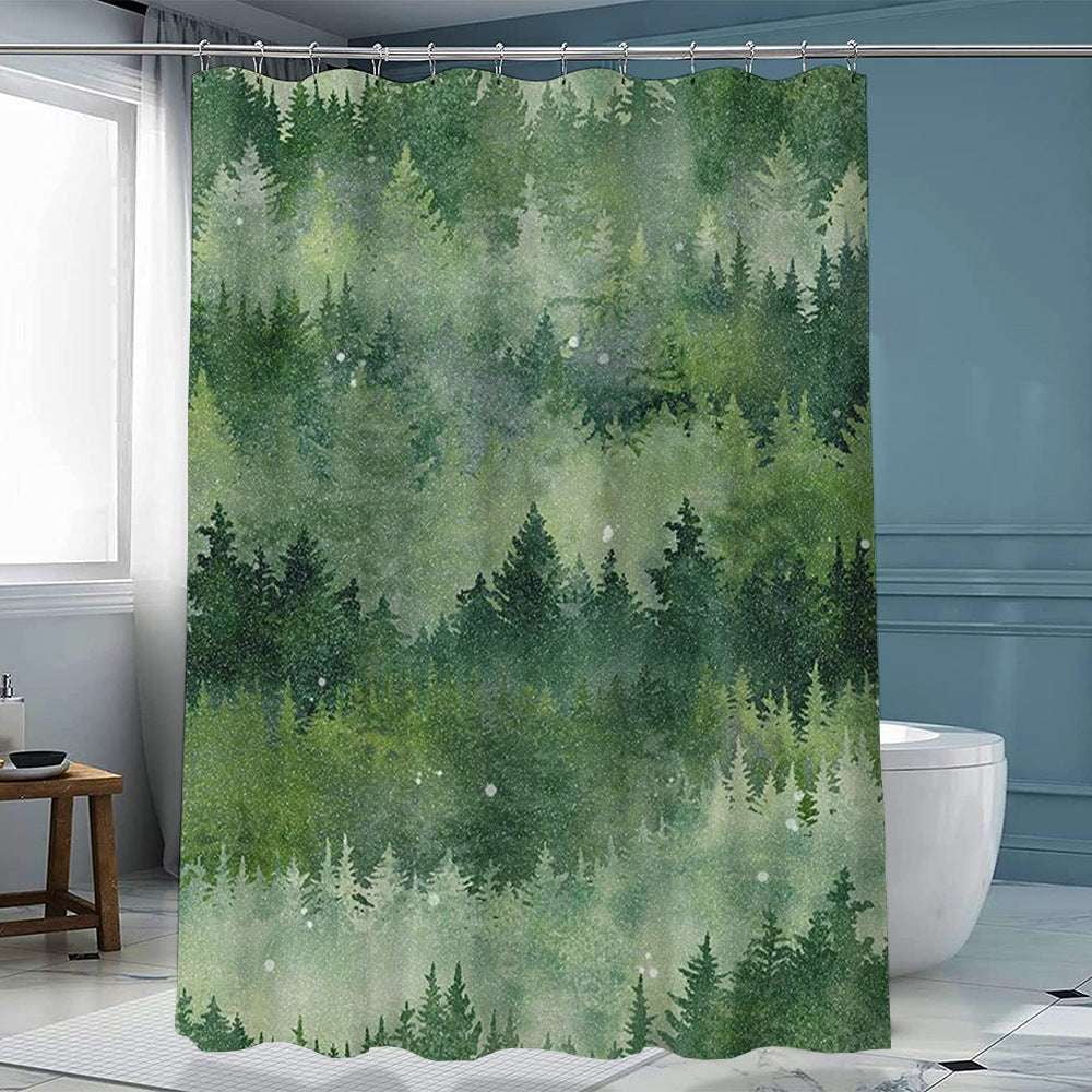 artistic shower decor, ink forest curtain, polyester curtain hook - available at Sparq Mart