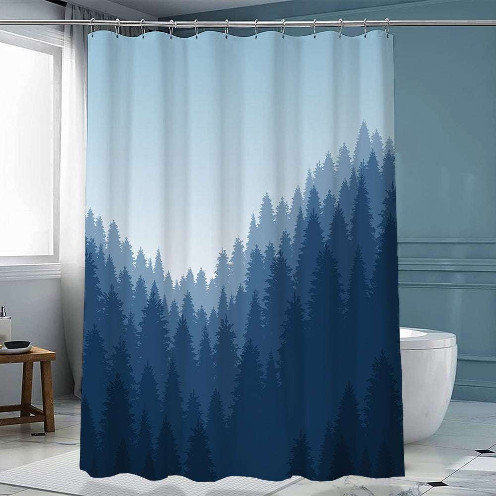 artistic shower decor, ink forest curtain, polyester curtain hook - available at Sparq Mart