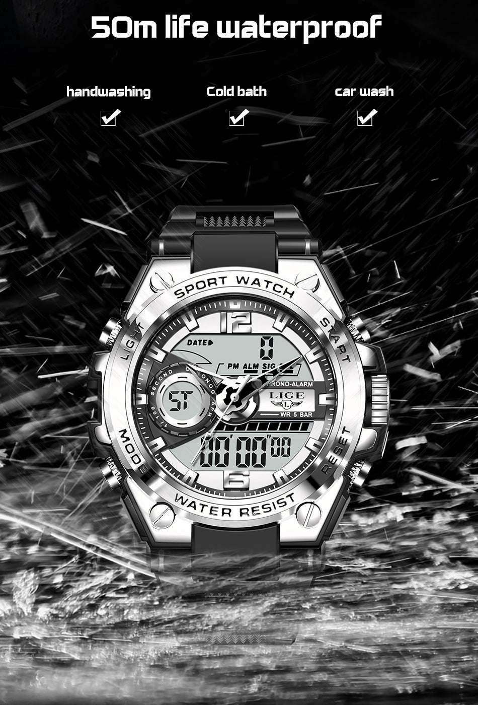 LIGE 8922 Watch, Military LED Watch, Rugged Elegant Watch, Waterproof Digital Watch - available at Sparq Mart