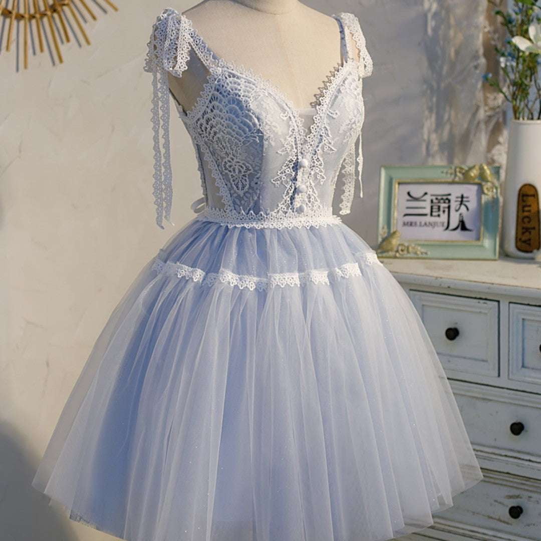 Blue Lace Dress, Fluffy Yarn Skirt, Light Blue Frocks - available at Sparq Mart