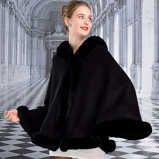 Fashionable hooded cloak, Luxurious cloak fur, Rabbit fur shawl - available at Sparq Mart