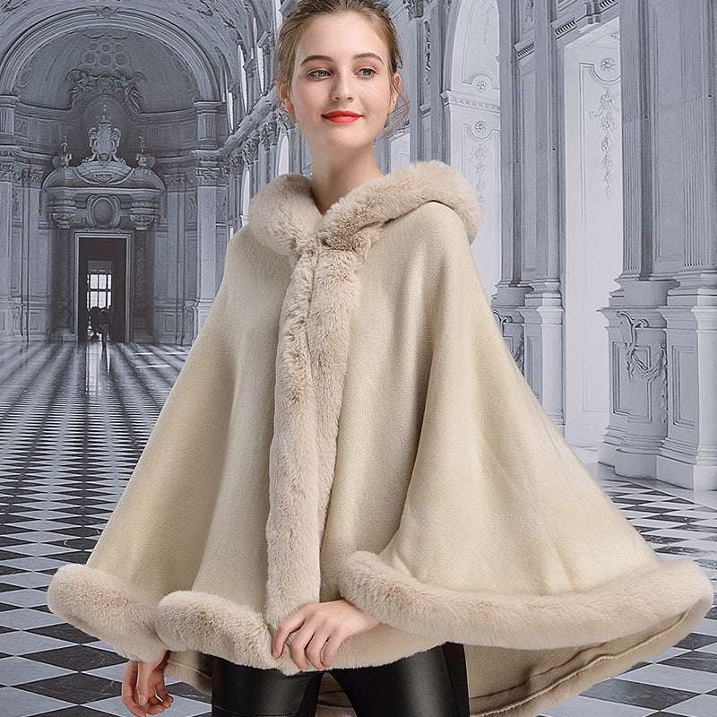 Fashionable hooded cloak, Luxurious cloak fur, Rabbit fur shawl - available at Sparq Mart