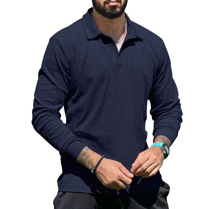 Casual Lapel Shirts, Comfortable Polyester Top, Men's Long Sleeve - available at Sparq Mart