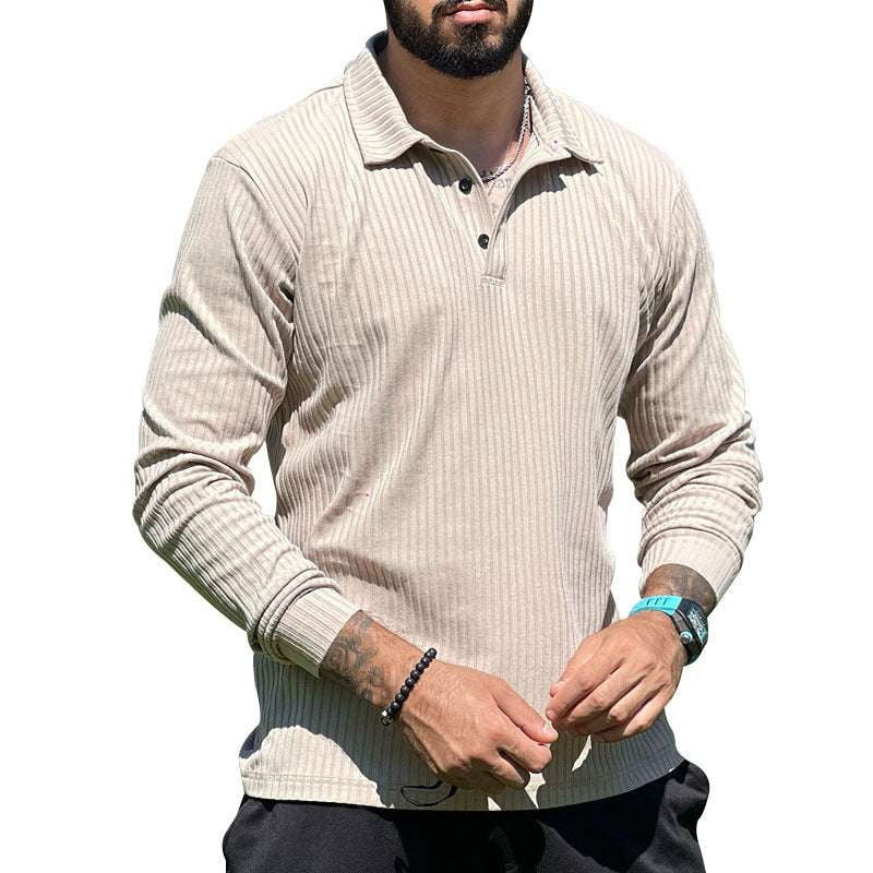 Casual Lapel Shirts, Comfortable Polyester Top, Men's Long Sleeve - available at Sparq Mart