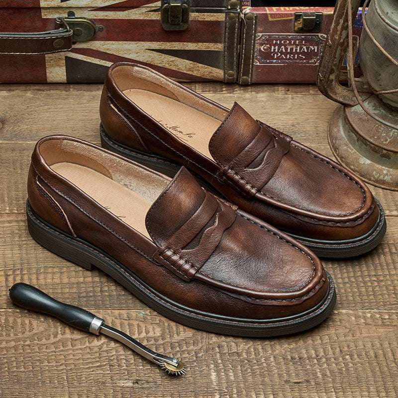 Casual Leather Footwear, Comfort Square-Toe Shoes, Men's Summer Loafers - available at Sparq Mart