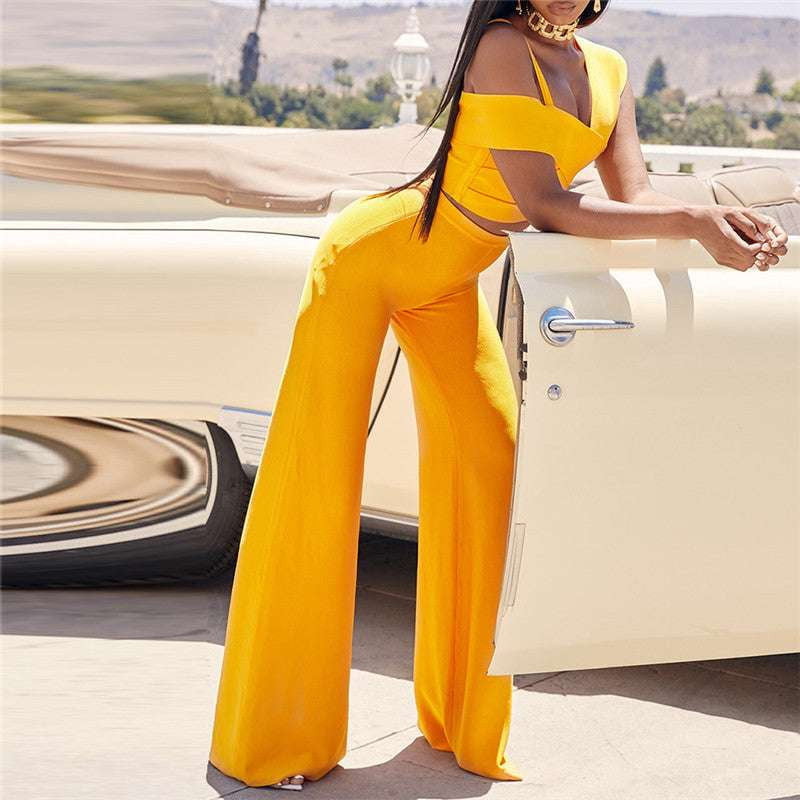 elegant pants suit, orange pantsuit women, wide-leg suit set - available at Sparq Mart