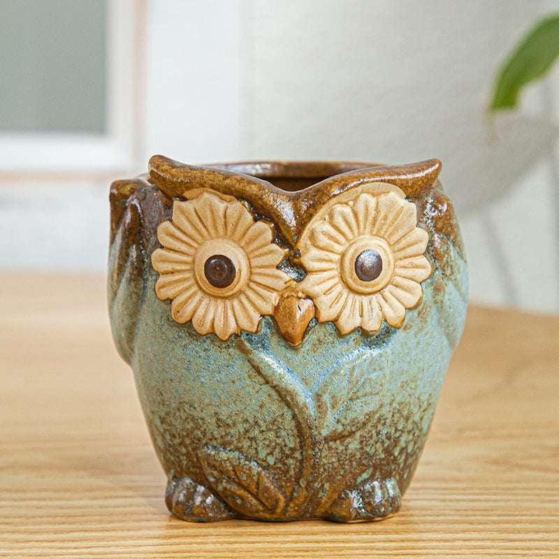 Kiln-Changed Pottery, Owl Planter Set, Succulent Basin Decor - available at Sparq Mart