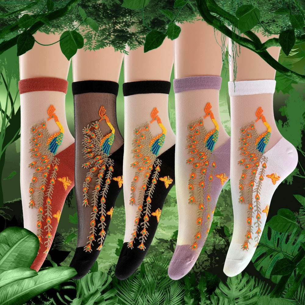 Children's Animal Socks, Kids Peacock Pattern Socks, Silk Mid Calf Socks - available at Sparq Mart