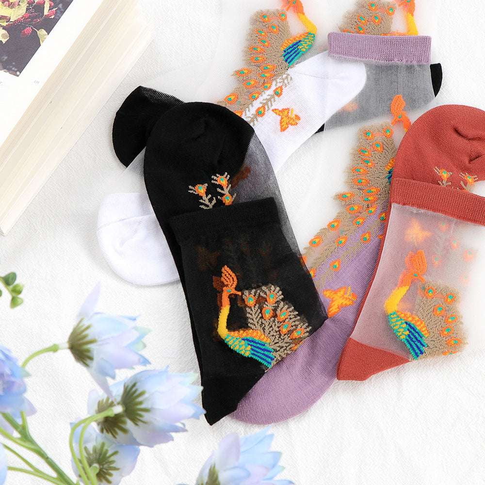 Children's Animal Socks, Kids Peacock Pattern Socks, Silk Mid Calf Socks - available at Sparq Mart