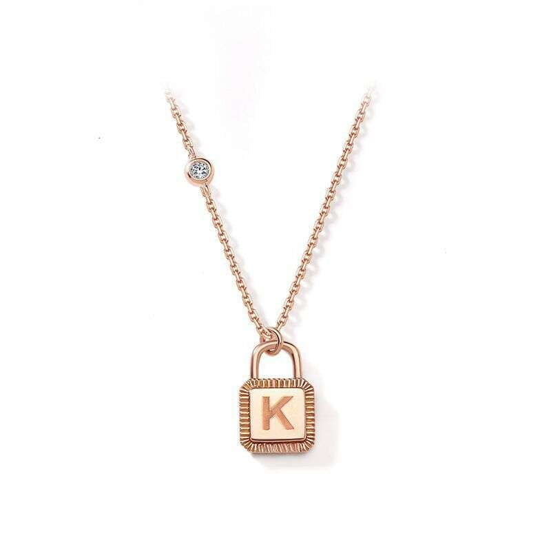 Custom Square Lock, Gold Alphabet Necklace, Personalized Letter Pendant - available at Sparq Mart