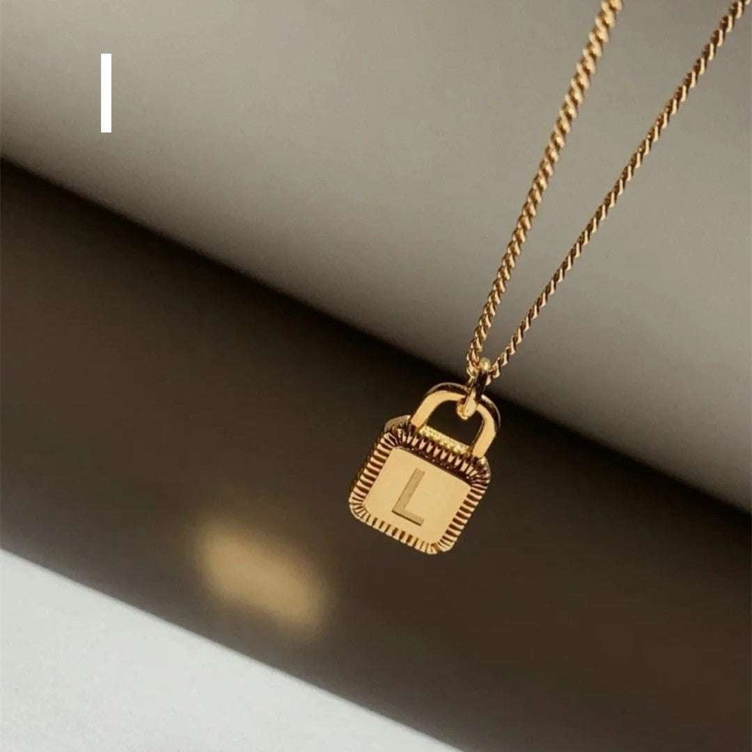 Custom Square Lock, Gold Alphabet Necklace, Personalized Letter Pendant - available at Sparq Mart