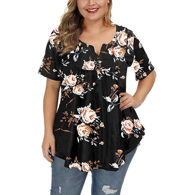 Plus Size Fashion, Printed Sleeve Blouse, V-Neck Floral Top - available at Sparq Mart