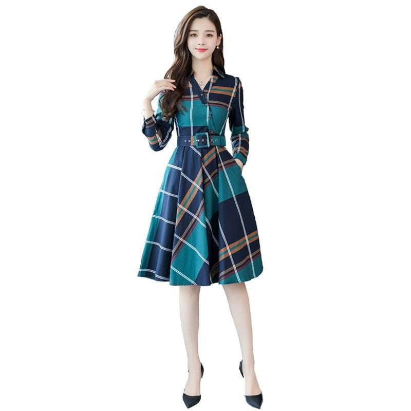 Fashionable Mid-Length, Plaid Temperament Dress, Plus Size Plaid - available at Sparq Mart