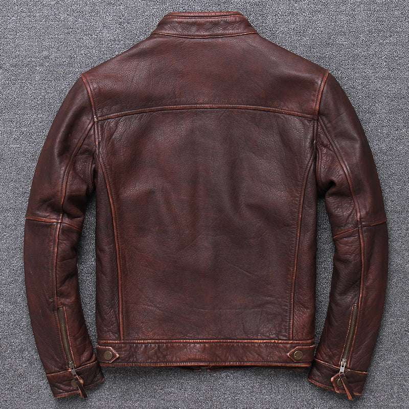 Leather Jacket Luxury, Men's Cowhide Jacket, Stand-up Collar Jacket - available at Sparq Mart