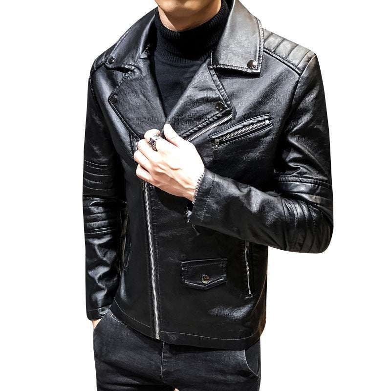 men's fashion outerwear, PU lapel jacket, slim leather jacket - available at Sparq Mart