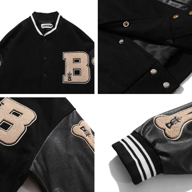 Leather Sleeve Jacket, Spring Baseball Uniform, Stitched Varsity Apparel - available at Sparq Mart