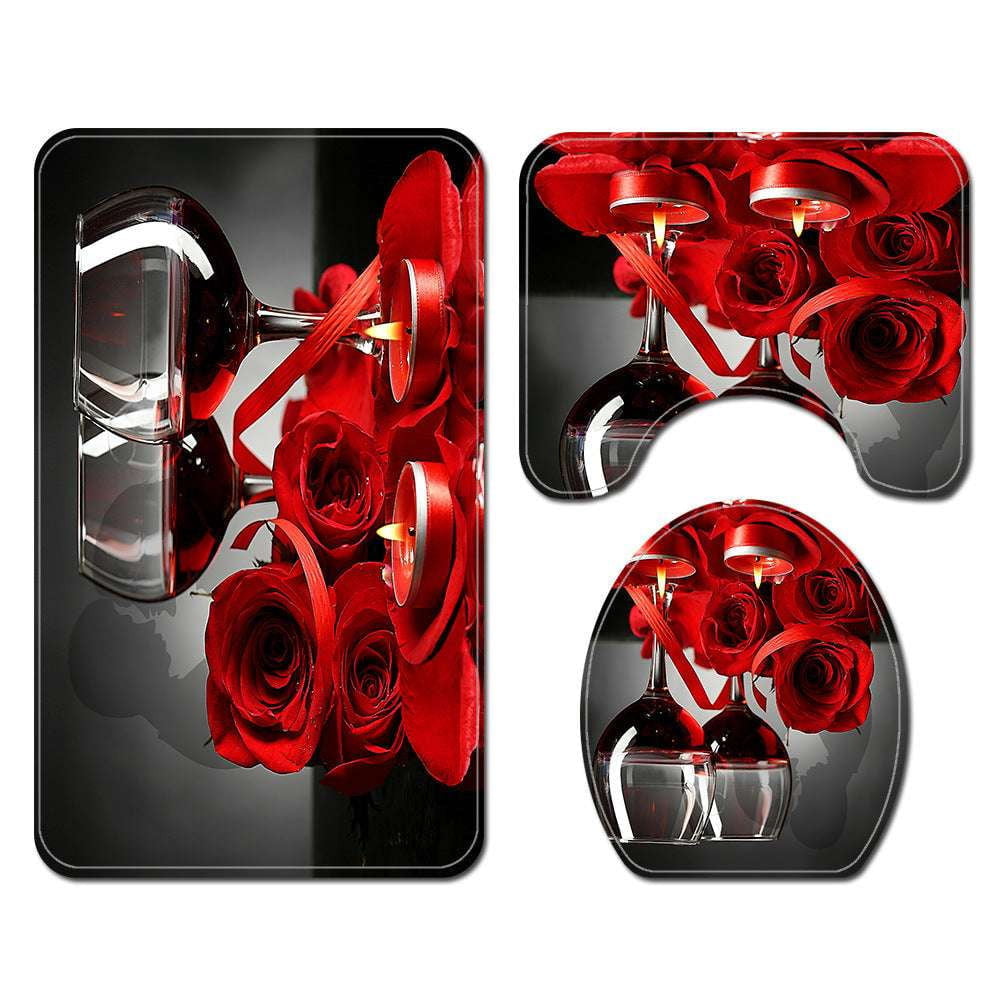 Bathroom Decor Bundle, Printed Shower Set, Rose Wine Decor - available at Sparq Mart