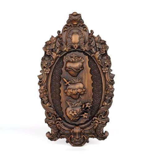 Artisan Wall Ornament, Sacred Heart Carving, Vintage Wood Decor - available at Sparq Mart