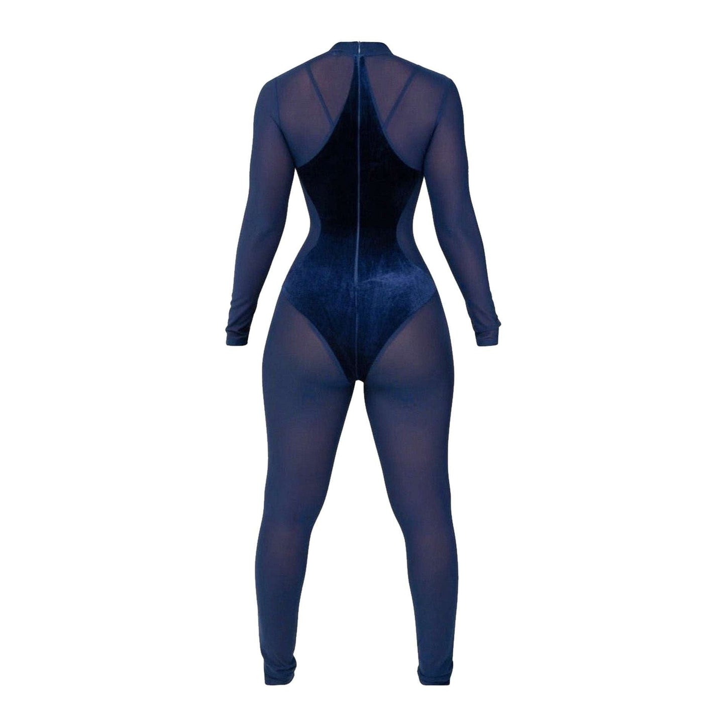 Back Zipper Bodysuit, Mesh Stitching Jumpsuit, Sexy Sheer Jumpsuit - available at Sparq Mart