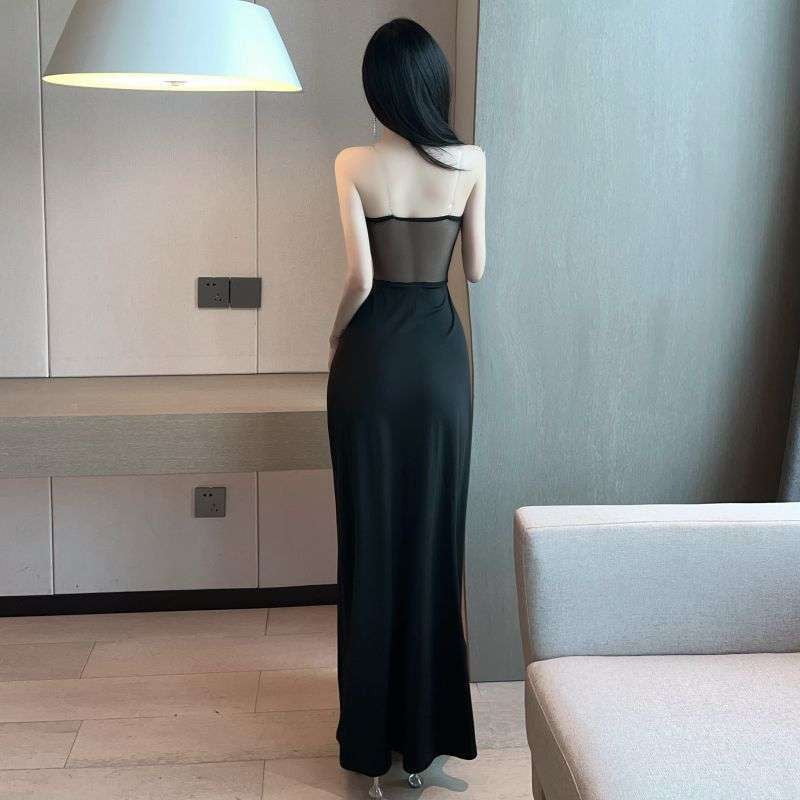 One line neckline dress, Slit dress, Stylish long dress - available at Sparq Mart