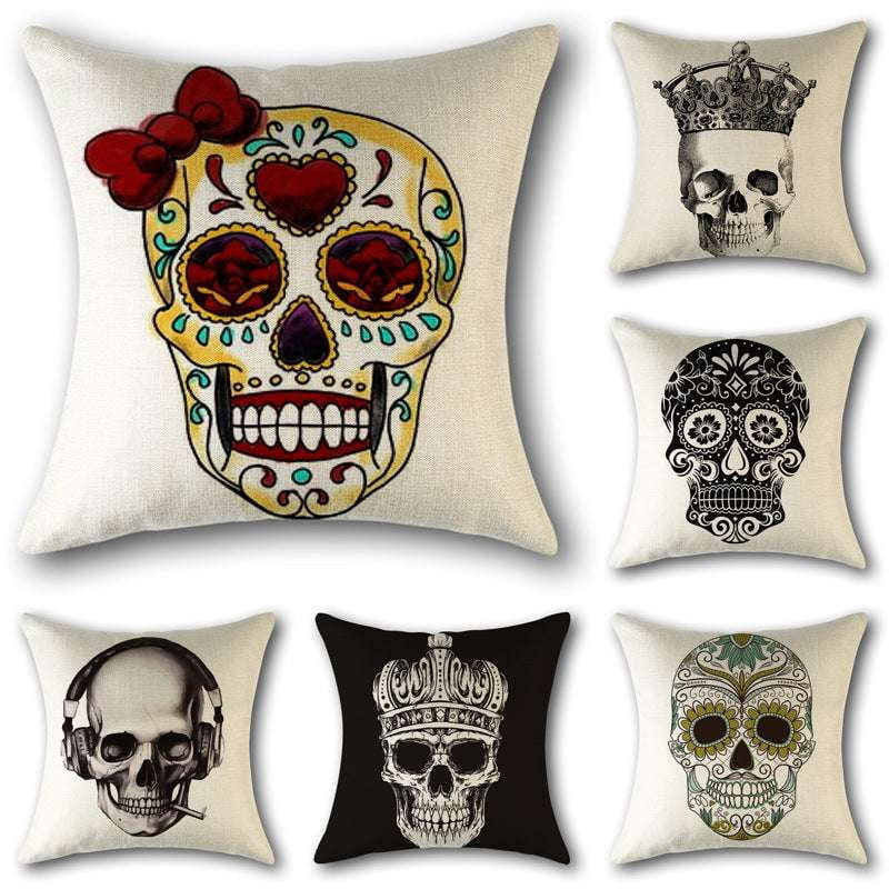 Decorative Pillow Cases, Scandinavian Decor Accents, Skull Cushion Covers - available at Sparq Mart