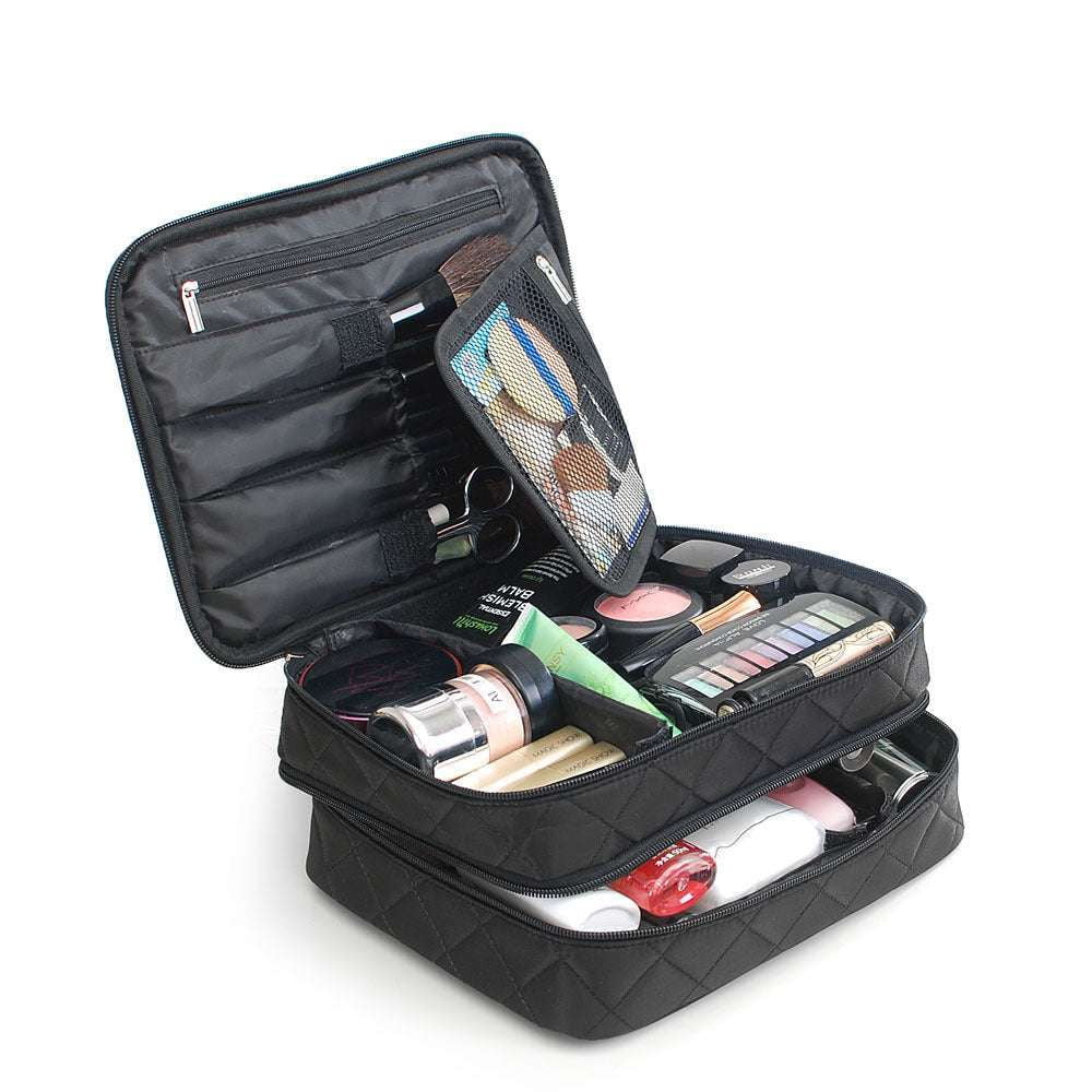 Double-Deck Cosmetic Case, Makeup Organizer Pouch, Spacious Makeup Bag - available at Sparq Mart