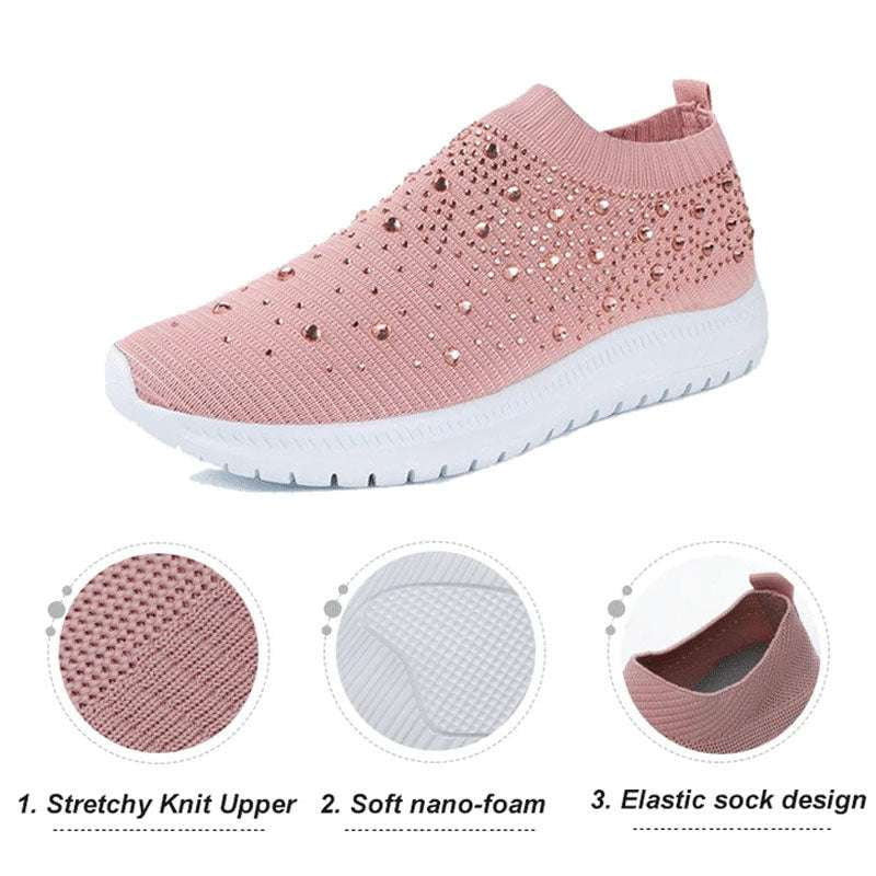 Flexible Flyknit Footwear, Rhinestone Running Shoes, Sparkly Athletic Sneakers - available at Sparq Mart