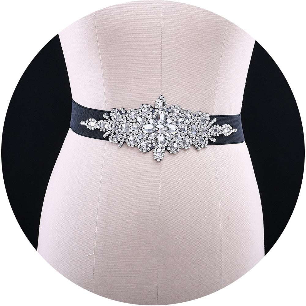 Elastic Fashion Belt, Embellished Dress Accessory, Rhinestone Waist Belt - available at Sparq Mart