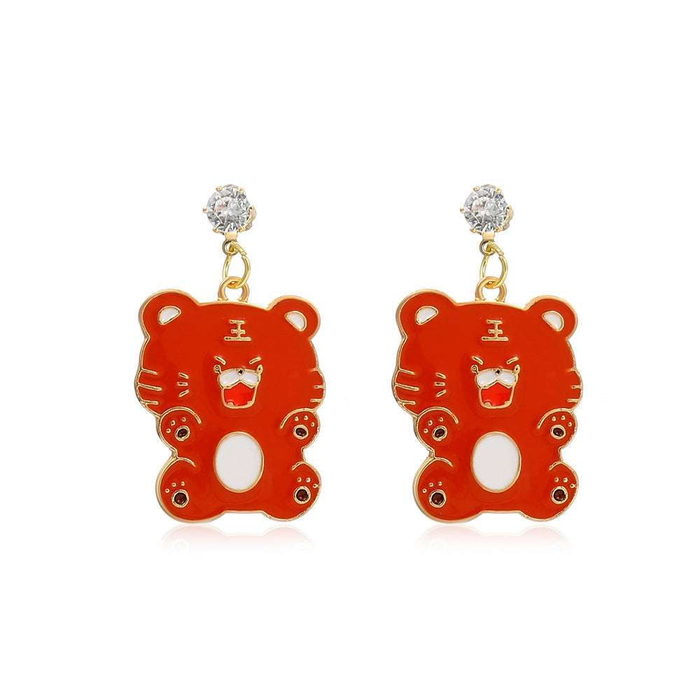 sparkling diamond jewelry, unique style earrings, zodiac tiger earrings - available at Sparq Mart