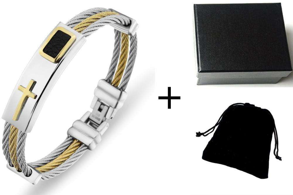 Fashion Punk Jewelry, Men's Cross Bracelet, Stainless Steel Bangles - available at Sparq Mart