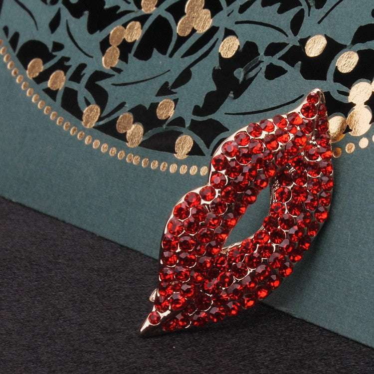 Crystal Lips Brooch, Fashion Jewelry for Women, Unique Brooch Design - available at Sparq Mart