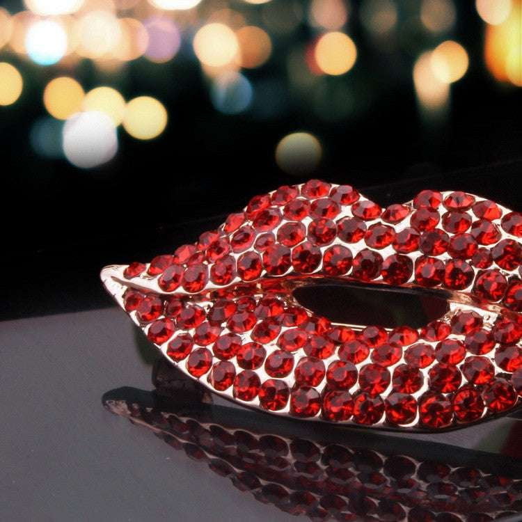 Crystal Lips Brooch, Fashion Jewelry for Women, Unique Brooch Design - available at Sparq Mart