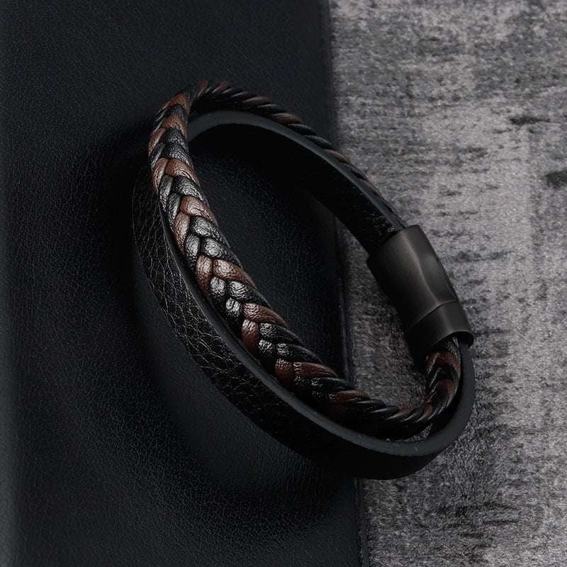 black braided bracelet, stainless steel cord bracelet, Stylish men's bracelet - available at Sparq Mart