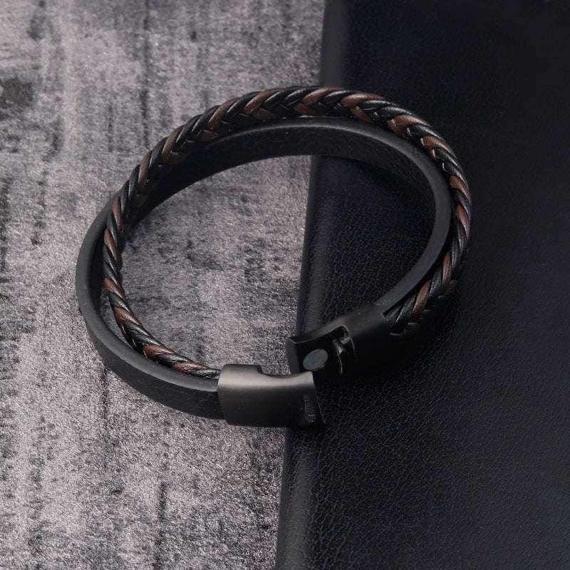 black braided bracelet, stainless steel cord bracelet, Stylish men's bracelet - available at Sparq Mart