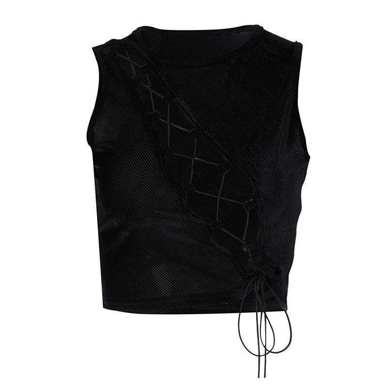 Black Cutout Vest, Sexy Strap Vest, Trendy Women's Vest - available at Sparq Mart