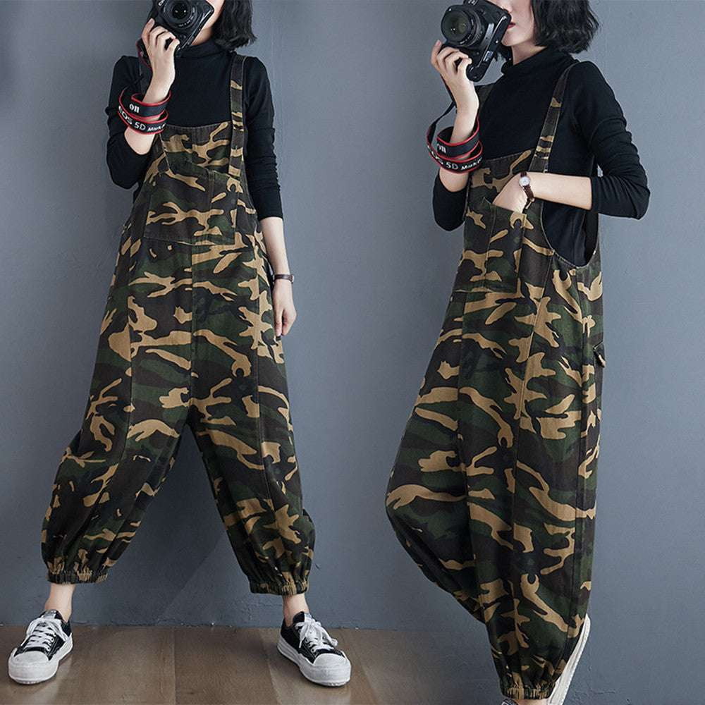 Casual Denim Jumpsuits, Comfortable Camo Overalls, Trendy Women's Harem - available at Sparq Mart