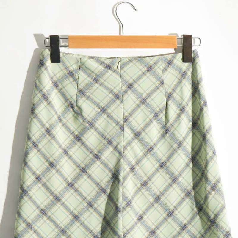 Checkered A-line Skirt, Fashionable Mid-Length Skirt, Slim Fit Skirt - available at Sparq Mart