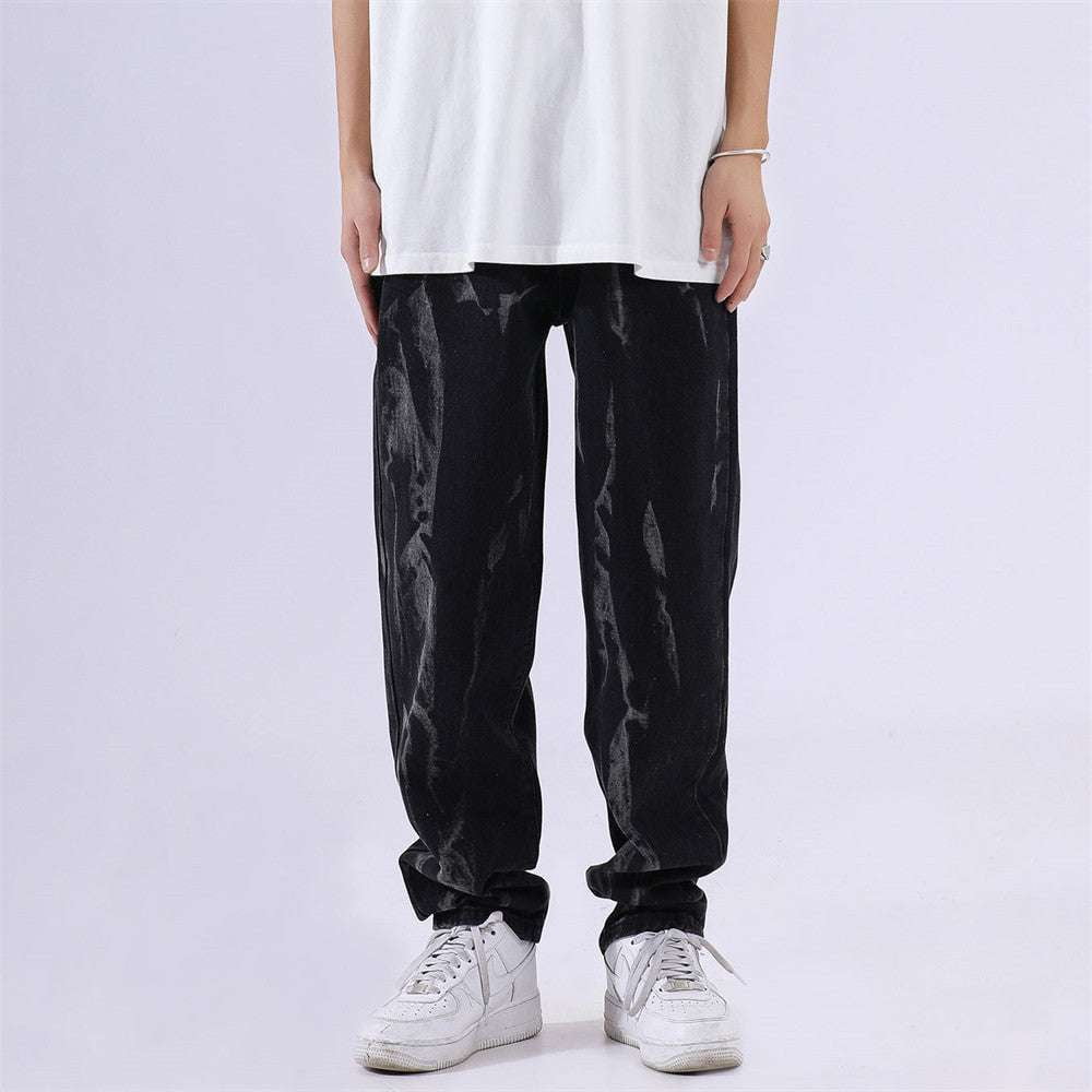 Cotton Spray Paint Trousers, Fashionable Mid-Waist Trousers, Trendy Loose Artistic Pants - available at Sparq Mart