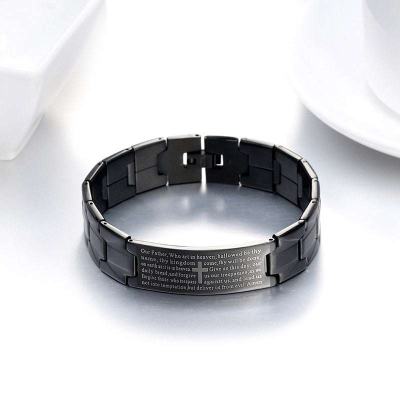 Bible-themed Jewelry, Black Stainless Steel Bracelet, Men's Cross Bracelet - available at Sparq Mart