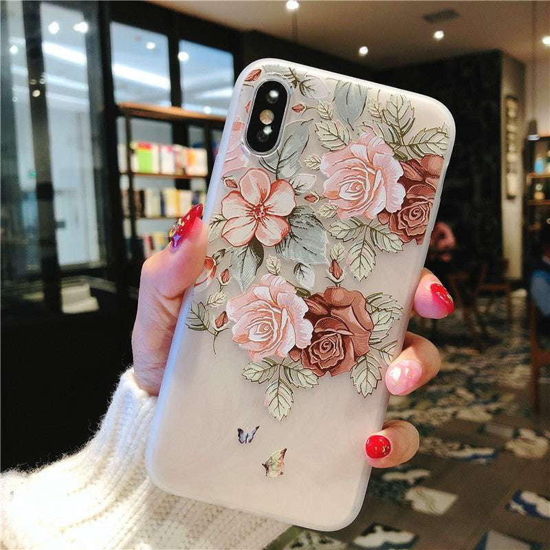 Embossed phone cover, Floral iPhone case, Protective iPhone skin - available at Sparq Mart