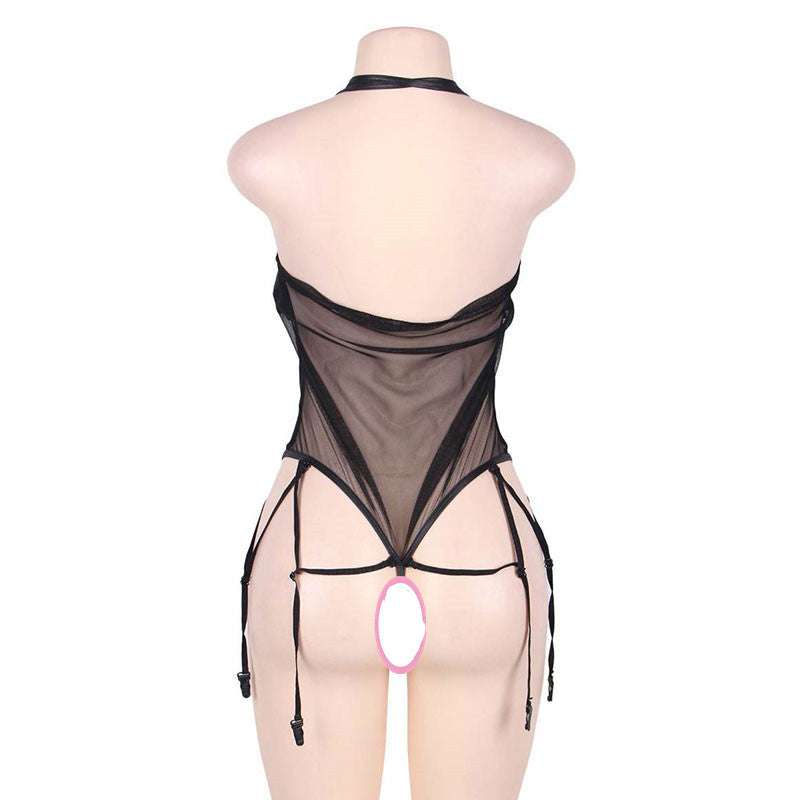 Seductive Garter Belt, Sensual Halter Lingerie, Stylish Faux Leather Lingerie - available at Sparq Mart