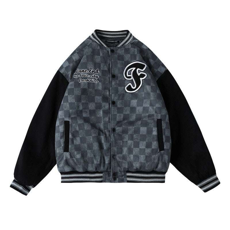 Casual Cotton Jacket, Checkered Hip Hop, Quilted Baseball Uniform - available at Sparq Mart