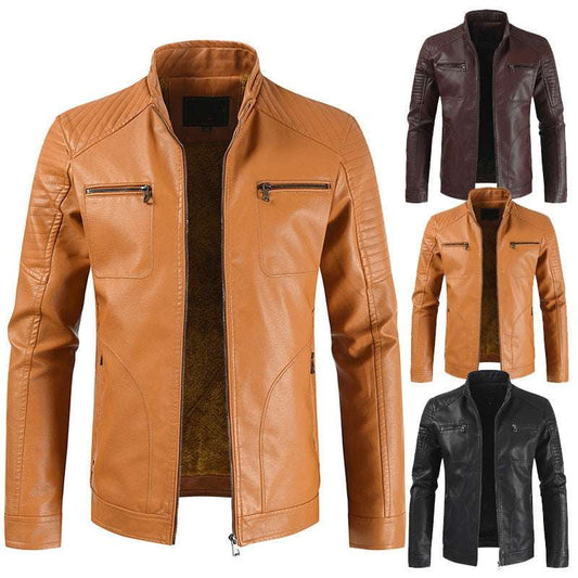 Leather Zipper Jacket, Winter Casual Outerwear, Youth Fashion Coat - available at Sparq Mart