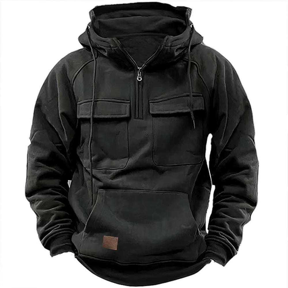 Leather Sweater Jacket, Men's Hooded Jacket, Multi-Pocket Leather Jacket - available at Sparq Mart